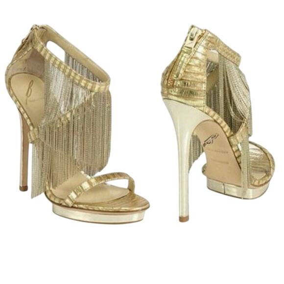 Brian Atwood gold fringe heels size 7 sexy heels bride gently used - Picture 5 of 10